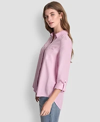 Dkny Jeans Women's Garment-Dye & Print Split-Back Button-Front Shirt