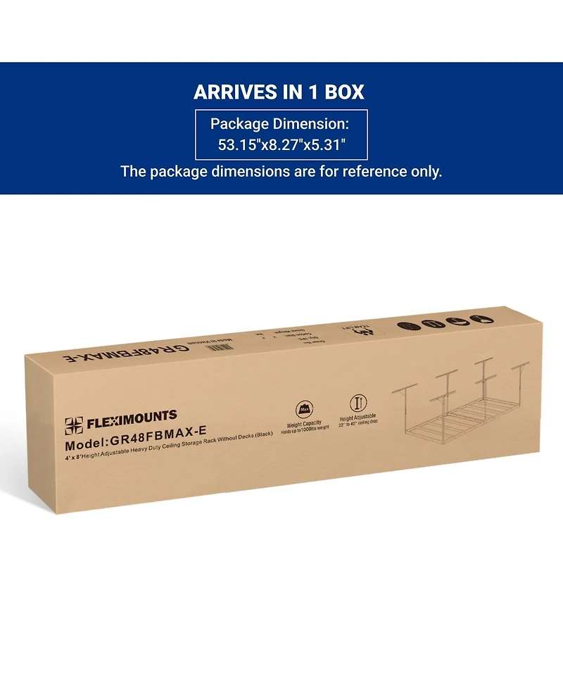 Max Series Frame 48 in. W x 96 in. D x 24 - 40 in. H Black Heavy Duty Ceiling Mounted Overhead Garage Storage Rack-GR48FBMAX-e