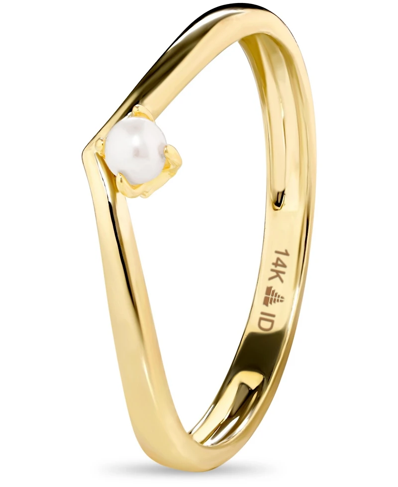 Devata Freshwater Pearl Wishbone Ring 14K Gold, 9, approx. 1.5 grams.