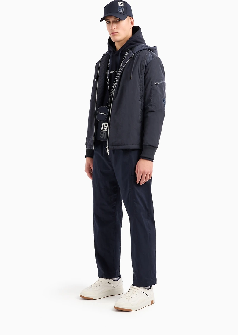 A|X Armani Exchange Men's French Terry Skinny Stripe Logo Drawstring Hoodie