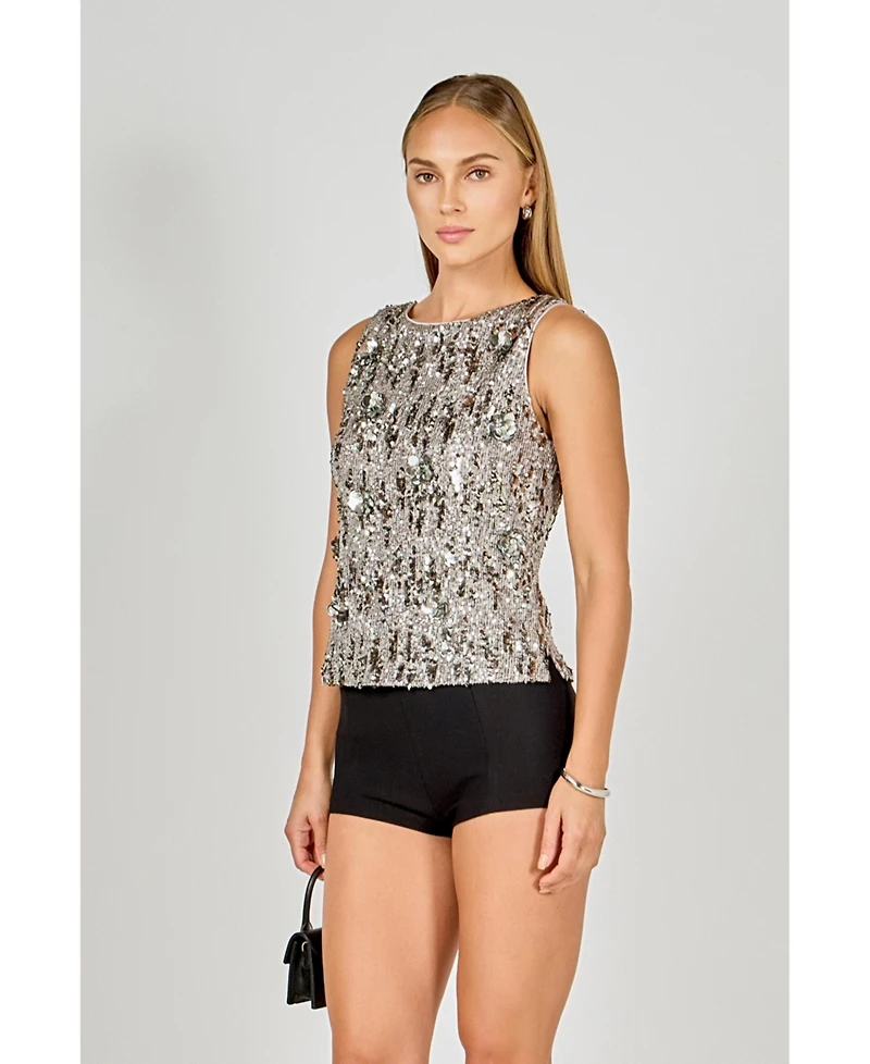 endless rose Women's Flower Applique sequins Top