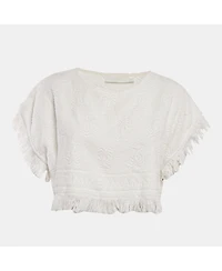 Pre-Owned Zimmermann Women's Palm Tree Terry Cotton Fringed Crop Top