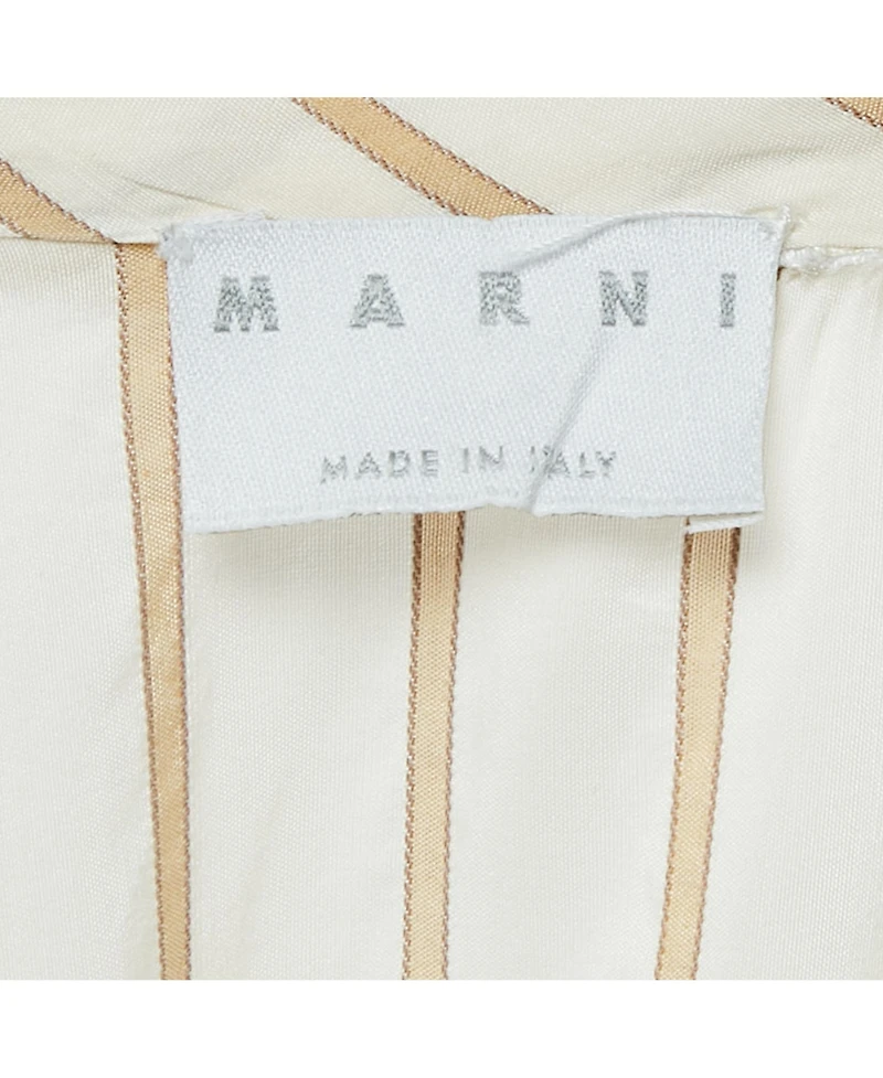 Pre-Owned Marni Women's Cream Stripe Silk Neck Tie-Up Detail Blouse