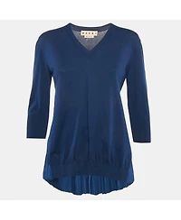 Pre-Owned Marni Women's Royal Blue Cotton Knit And Silk Pleated Asymmetric Top