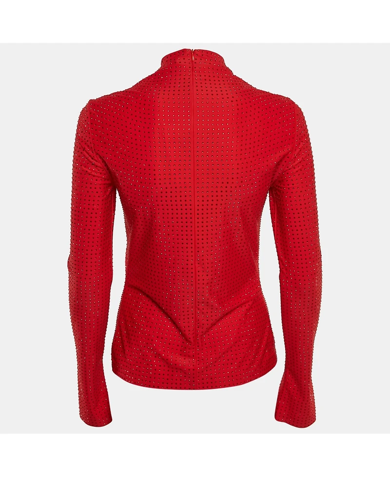 Pre-Owned Salvatore Ferragamo Women's Red Studded Jersey Long Sleeve Top