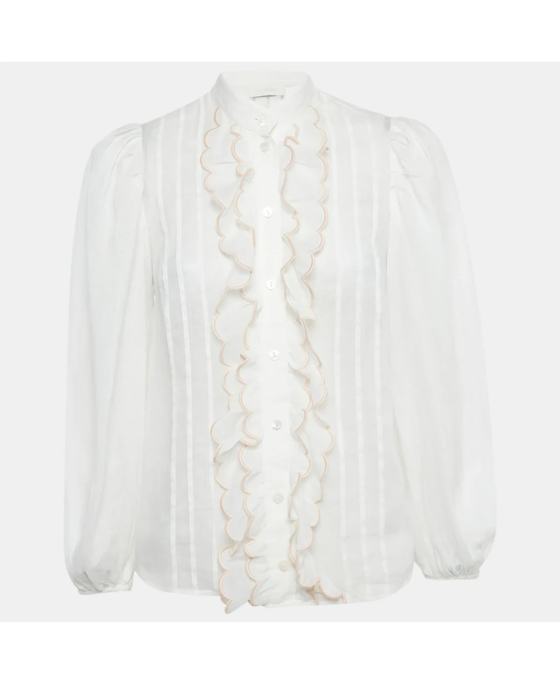 Pre-Owned Zimmermann Women's Ramie Scallop Frill Detail Jude Shirt
