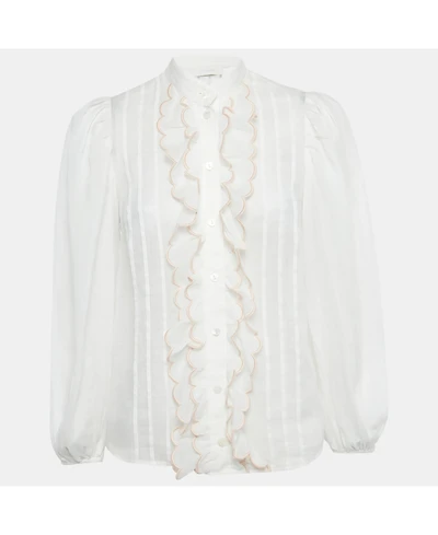 Pre-Owned Zimmermann Women's Ramie Scallop Frill Detail Jude Shirt
