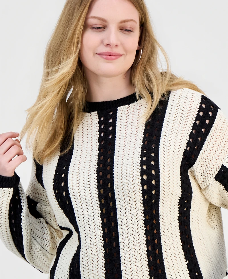 And Now This Trendy Plus Size Pointelle Stripe Crewneck Sweater, Macy's Exclusive