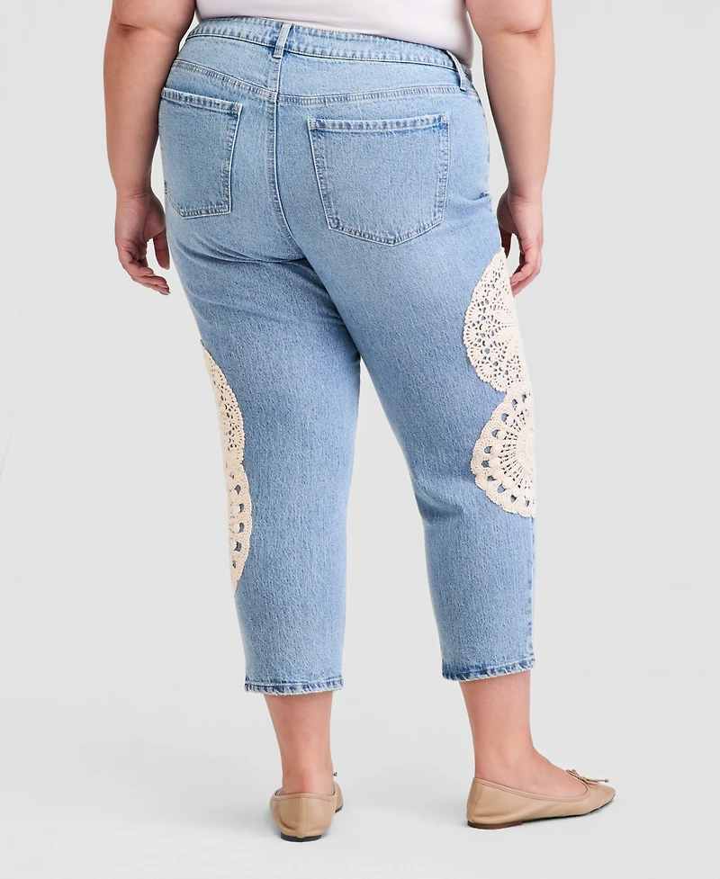 And Now This Trendy Plus Crochet-Trim High Rise Cropped Jeans, Macy's Exclusive
