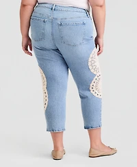 And Now This Trendy Plus Crochet-Trim High Rise Cropped Jeans, Macy's Exclusive