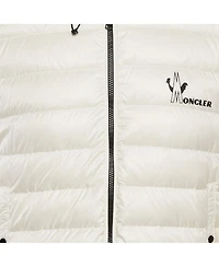 Pre-Owned Moncler Men's White Logo Print Cotton Knit And Quilted Nylon Down Jacket