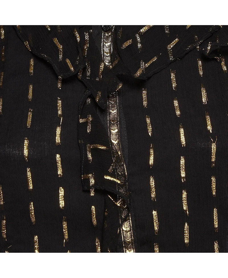 Pre-Owned Zadig & Voltaire Women's Black & Gold Shiny Crepe Ruffled Dress