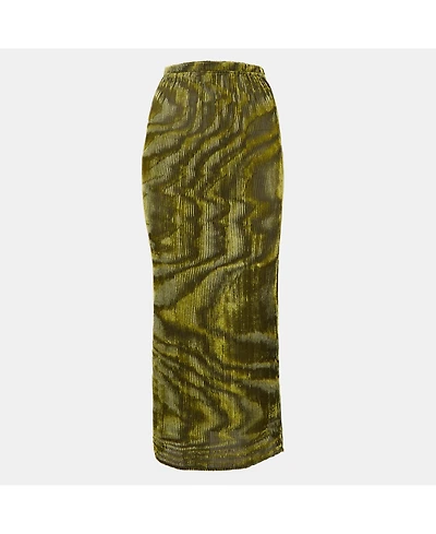 Pre-Owned Ronny Kobo Women's Green/black Devore Midi Jay Skirt