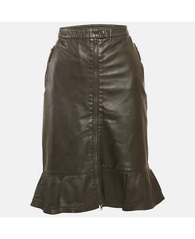 Pre-Owned Moschino Women's Brown Leather Flounce Hem Knee Length Skirt