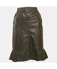 Pre-Owned Moschino Women's Brown Leather Flounce Hem Knee Length Skirt