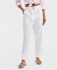 Charter Club Women's Linen Smocked Cargo Pants, Macy's Exclusive