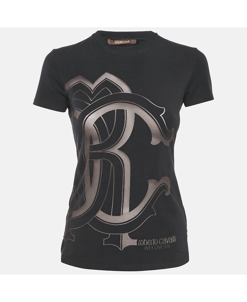 Pre-Owned Roberto Cavalli Women's Logo Print Cotton Crew Neck T-Shirt