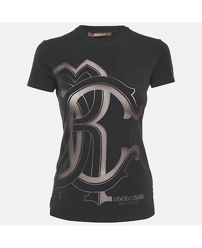 Pre-Owned Roberto Cavalli Women's Logo Print Cotton Crew Neck T-Shirt