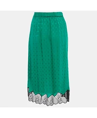 Pre-Owned Zadig & Voltaire Women's Green Patterned Silk Lace Trim Joslin Midi Skirt