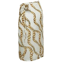 Pre-Owned Roberto Cavalli Women's Cream Chain Print Silk Wrap Mini Skirt