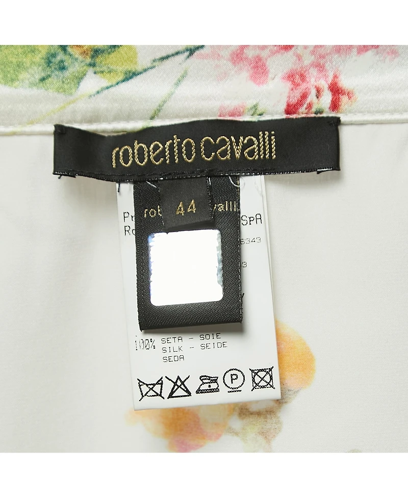 Pre-Owned Roberto Cavalli Women's White Floral Print Satin Mini Wrap Skirt