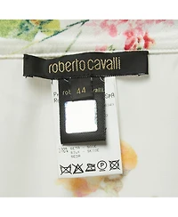 Pre-Owned Roberto Cavalli Women's White Floral Print Satin Mini Wrap Skirt