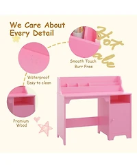 Gaomon kids desk and chair set with hutch and storage cabinet, wooden study table for boys and girls, ideal for writing, computer work, and learning.