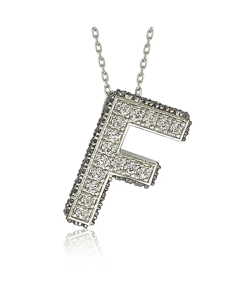 Suzy Levian Sterling Silver Sapphire 3-d Letter "F" Initial Pendant