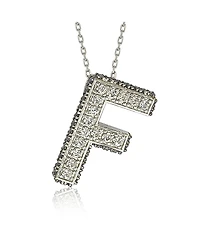 Suzy Levian Sterling Silver Sapphire 3-d Letter "F" Initial Pendant