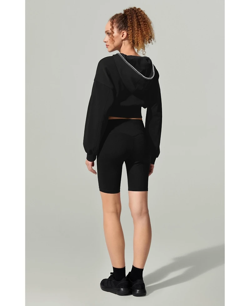 Lilysilk Women's Cropped Fit Seamflow Drift Full-Zip Front Closure Sweatshirt