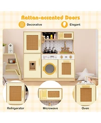 Hongge Kids Wooden Kitchen Playset with Lights, Sounds, and Storage Shelves