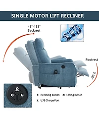 sumyeg Chenille Single Motor Power Lift Recliner Chair with Massage and Heavy Duty Motion Mechanism One Usb for Charging
