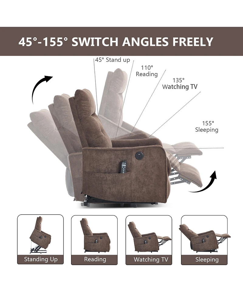 sumyeg Chenille Single Motor Power Lift Recliner Chair with Massage and Heavy Duty Motion Mechanism One Usb for Charging