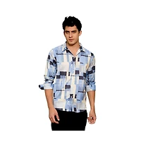 Campus Sutra Men's Powder Blue & Pale Yellow Cubic-Overlap Shirt