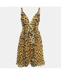 Pre-Owned Roberto Cavalli Women's Brown Leopard Print Silk Mini Dress