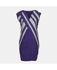 Pre-Owned Love Moschino Women's Purple Poplin Braided Detail Shift Dress