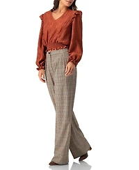 Ivonne Women's V-Neck Smocked Blouse with Ruffle Sleeves