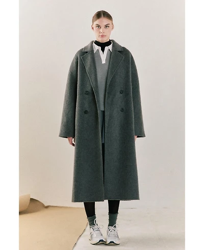 endless rose Women's Double Breasted Handmade Blend Maxi Coat