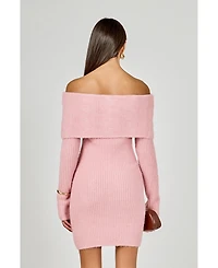 endless rose Women's Off Shoulder Sweater Mini Dress