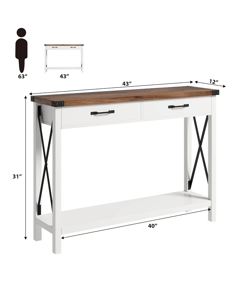 Gaomon Console Table with 2 Drawers, Farmhouse Sofa Table with Storage Shelf, Accent Wood Entryway Table for Living Room, Hallway