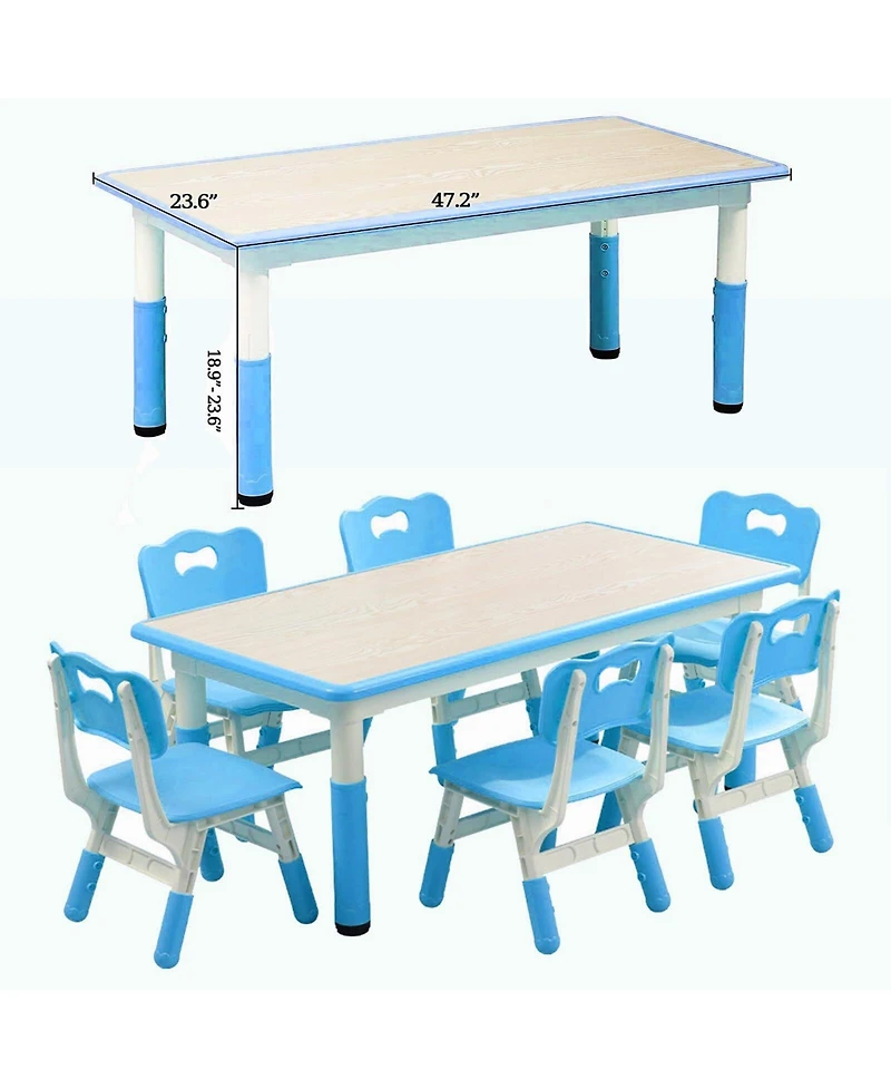 gaomon Kids Table and Chairs, Height Adjustable Toddler Table and 6 Chair, Children Activity Table for Daycare, Classroom, Home