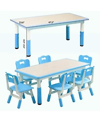 gaomon Kids Table and Chairs, Height Adjustable Toddler Table and 6 Chair, Children Activity Table for Daycare, Classroom, Home
