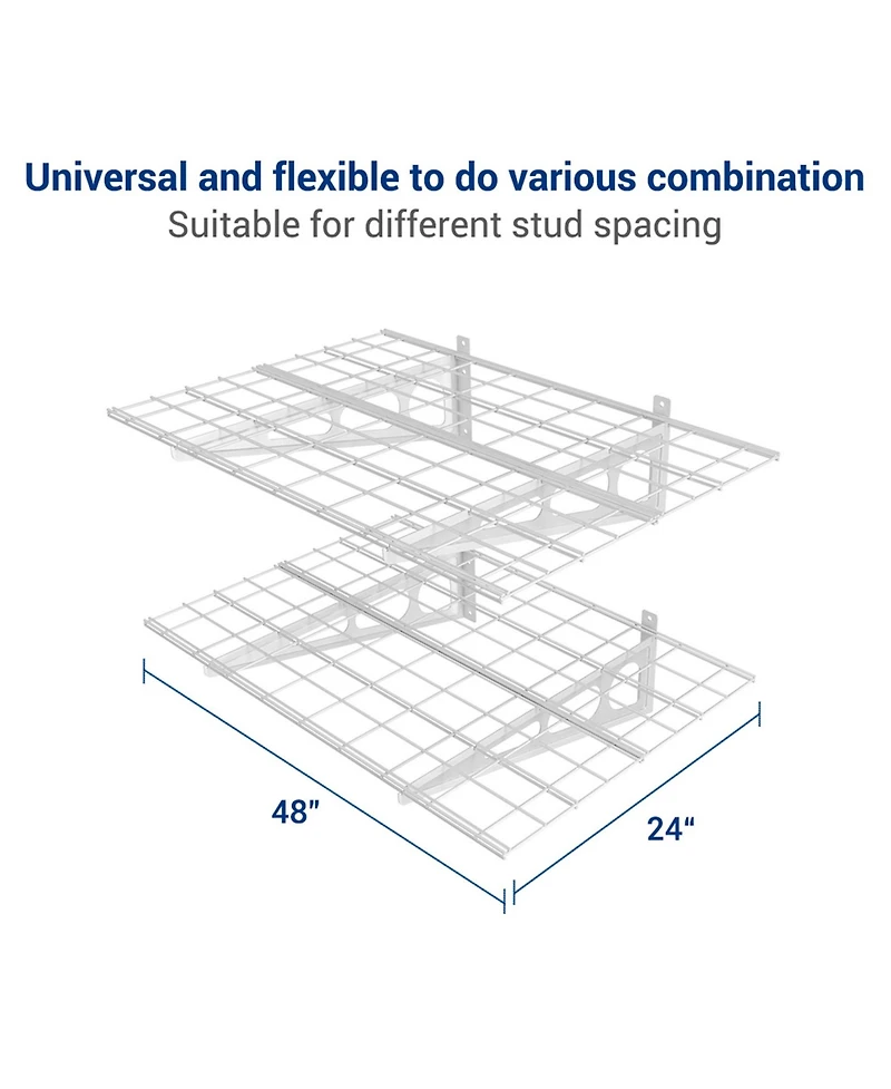 Fleximounts Wr24-e WR White Series 24″ D × 48″ W White Steel Wall Shelves (2-Pack)