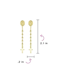 Bling Jewelry Religious Medallion Long Chain Dangle Angel & Cross Earrings Gold Plated