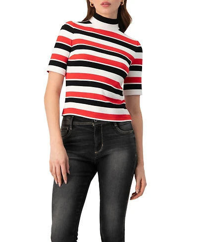 Ivonne Women's Striped Mock-Neck Knit Top