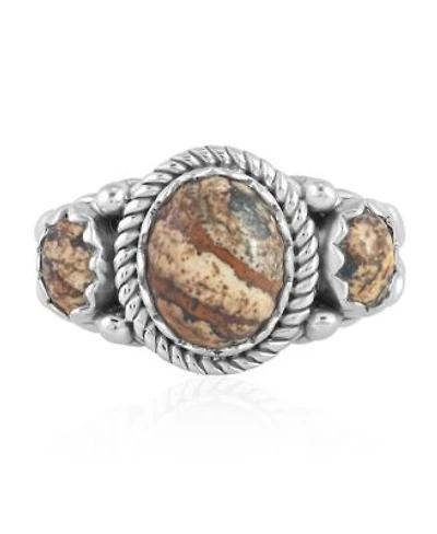 American West Jewelry Sterling Silver Picture Jasper 3 Stone Ring Sizes 5 To 11