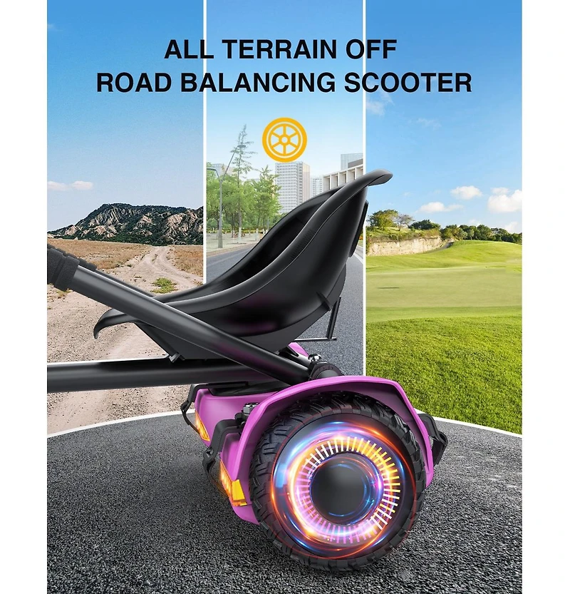 Everyfun K1+G13 Balancing Scooter with Seat Attachment for Kids or Adults with Adjustable Length, Fits 6.5" 8" 10" ,360°Swivel Wheel