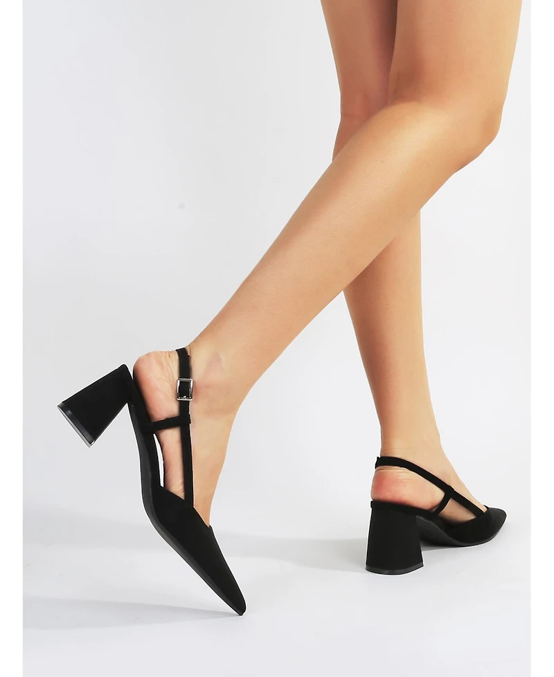 Berness Women's Carrington Faux Suede Slingback Block Heel Pumps