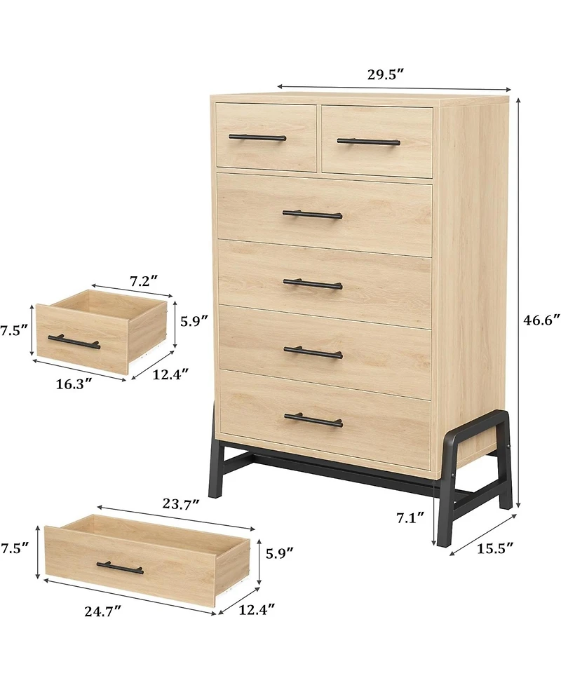 Gaomon 47" Tall Narrow Dresser with 6 Drawers, Farmhouse Style Wood & Steel Storage Cabinet