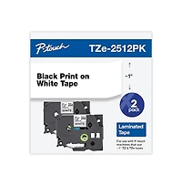 Brother P-Touch TZE2512PK 0.94 in. x 26.2 ft. TZe Standard Adhesive Laminated Labeling Tape - Black on White (2/Pack